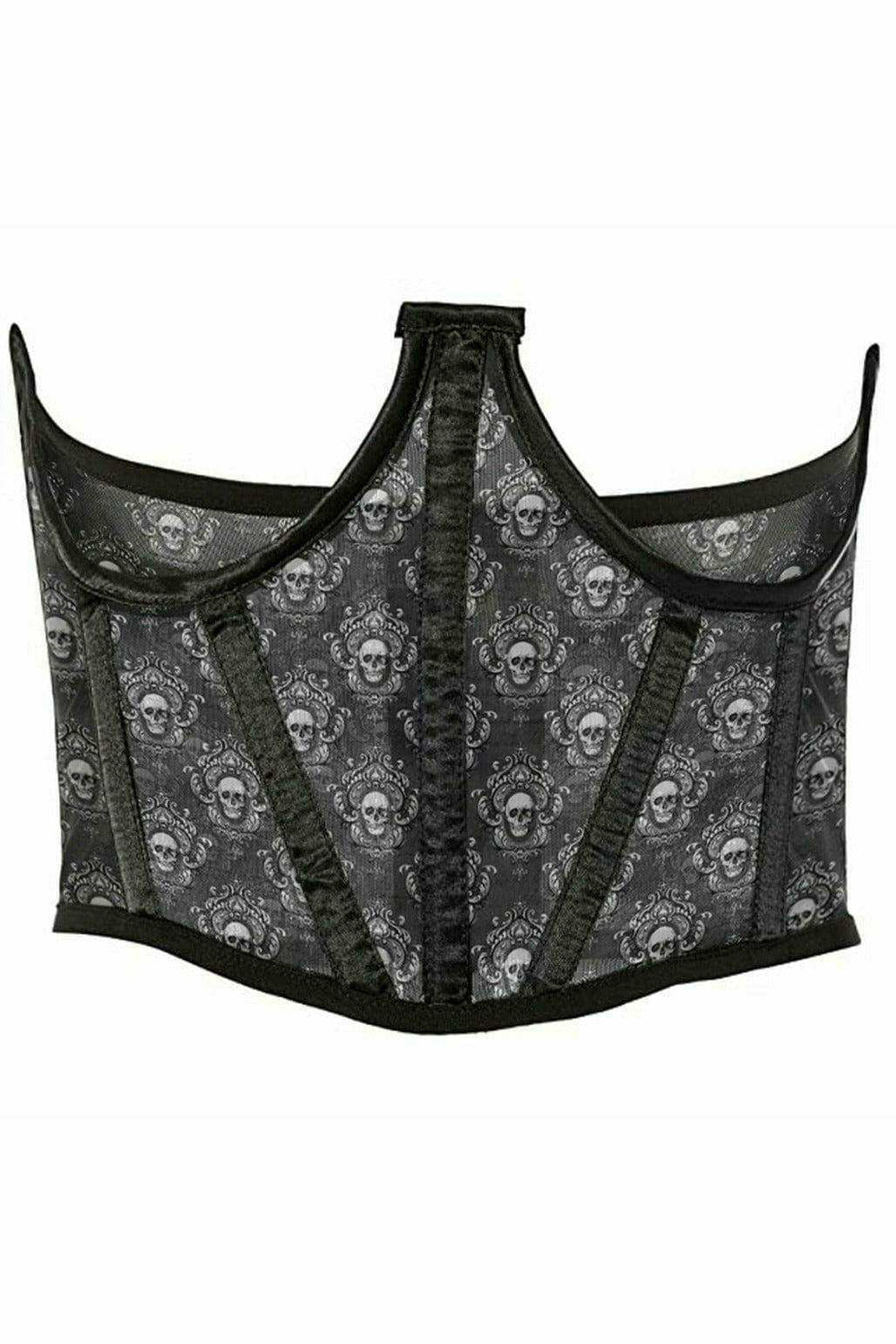 Daisy Corsets Lavish Black & White Skull Mesh Open Cup Waist Cincher - Daisy Corsets - Flyclothing LLC