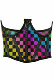 Daisy Corsets Lavish Rainbow Checkers Print Mesh Open Cup Waist Cincher - Daisy Corsets - Flyclothing LLC