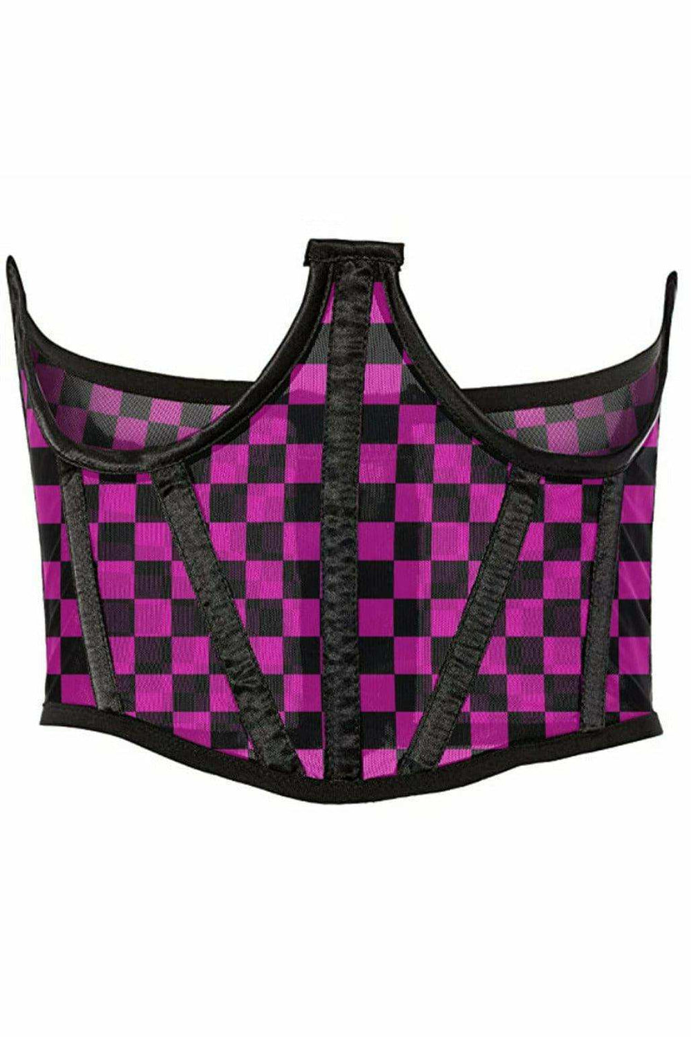 Daisy Corsets Lavish Neon Pink/Black Checker Print Mesh Open Cup Waist Cincher - Daisy Corsets - Flyclothing LLC