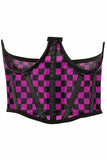 Daisy Corsets Lavish Neon Pink/Black Checker Print Mesh Open Cup Waist Cincher - Daisy Corsets - Flyclothing LLC