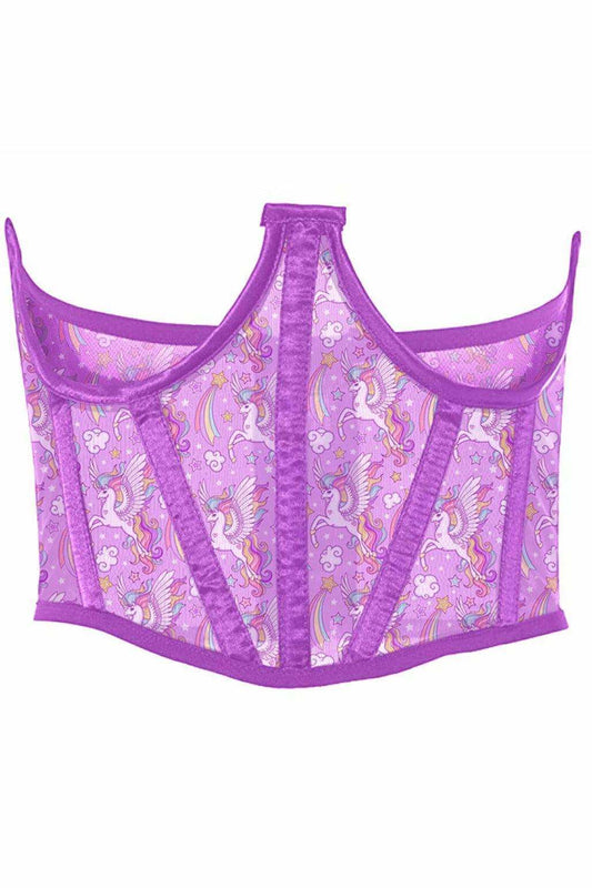 Daisy Corsets Lavish Unicorn Print Mesh Open Cup Waist Cincher - Daisy Corsets - Flyclothing LLC