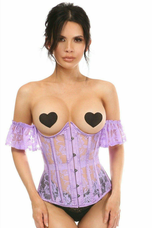 Daisy Corsets Lavish Sheer Lavender Lace Underbust Underwire Corset w/Ruffle Sleeve - Daisy Corsets - Flyclothing LLC