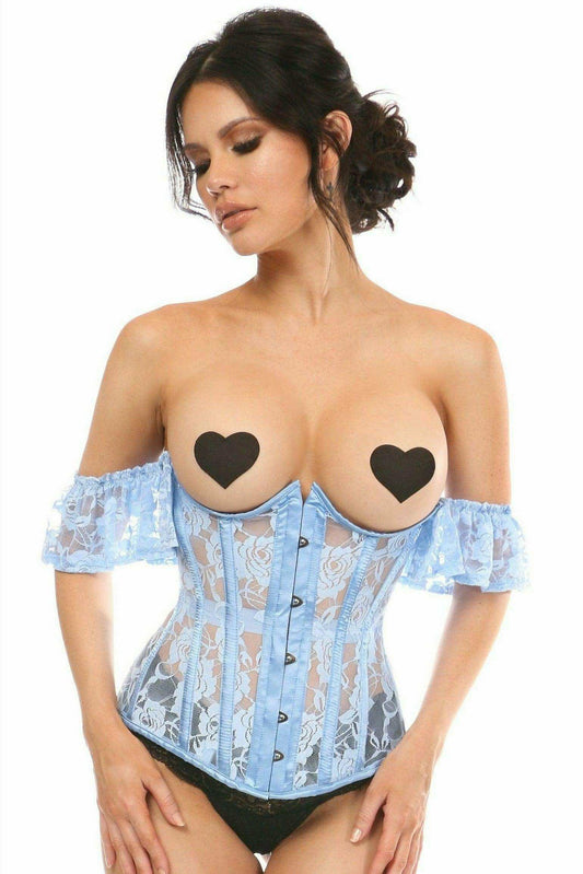 Daisy Corsets Lavish Sheer Lt Blue Lace Underbust Underwire Corset w/Ruffle Sleeve - Daisy Corsets - Flyclothing LLC