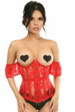 Daisy Corsets Lavish Sheer Red Lace Underbust Underwire Corset w/Ruffle Sleeve - Daisy Corsets - Flyclothing LLC