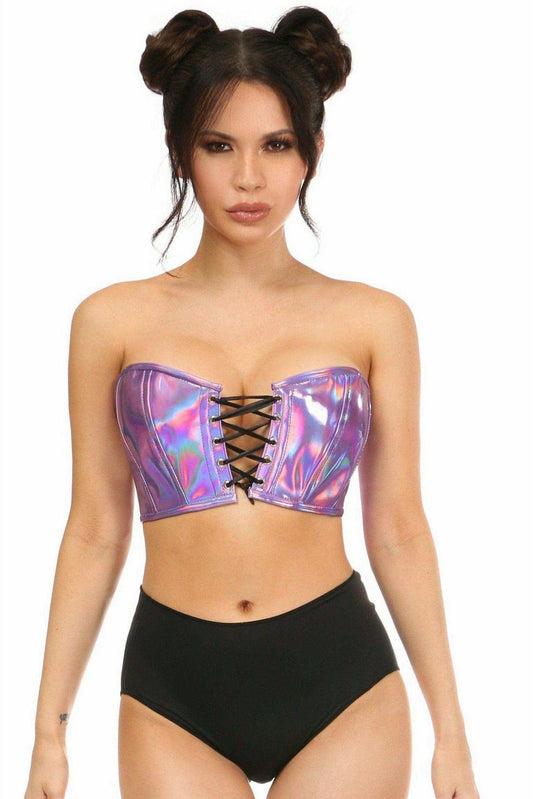 Daisy Corsets Lavish Lavender Holo Lace-Up Bustier Top - Daisy Corsets - Flyclothing LLC