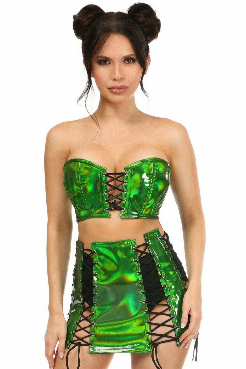 Daisy Corsets Lavish 2 PC Green Holo Bustier & Skirt Set - Daisy Corsets - Flyclothing LLC