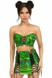 Daisy Corsets Lavish 2 PC Green Holo Bustier & Skirt Set - Daisy Corsets - Flyclothing LLC