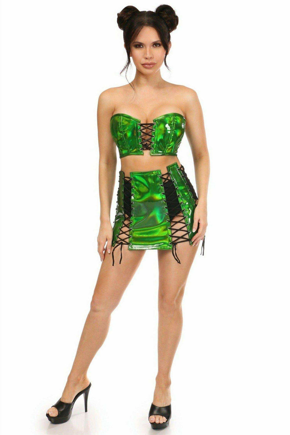 Daisy Corsets Lavish 2 PC Green Holo Bustier & Skirt Set - Daisy Corsets - Flyclothing LLC