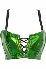 Lavish Green Holo Lace-Up Bustier Top - Flyclothing LLC
