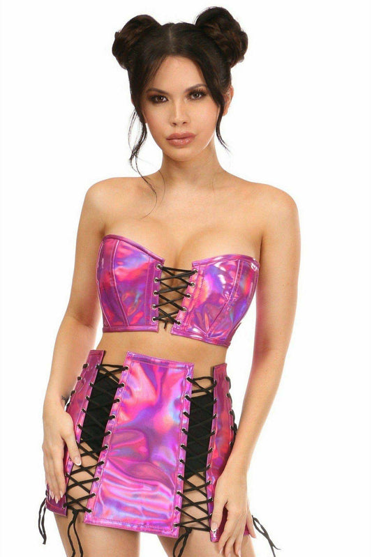 Daisy Corsets Lavish 2 PC Fuchsia Holo Bustier & Skirt Set - Daisy Corsets - Flyclothing LLC