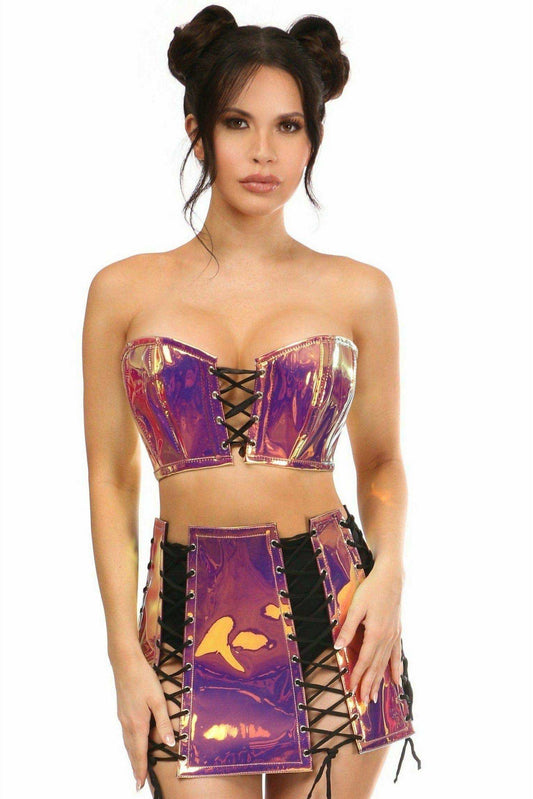 Daisy Corsets Lavish 2 PC Rainbow Gold Holo Bustier & Skirt Set - Daisy Corsets - Flyclothing LLC