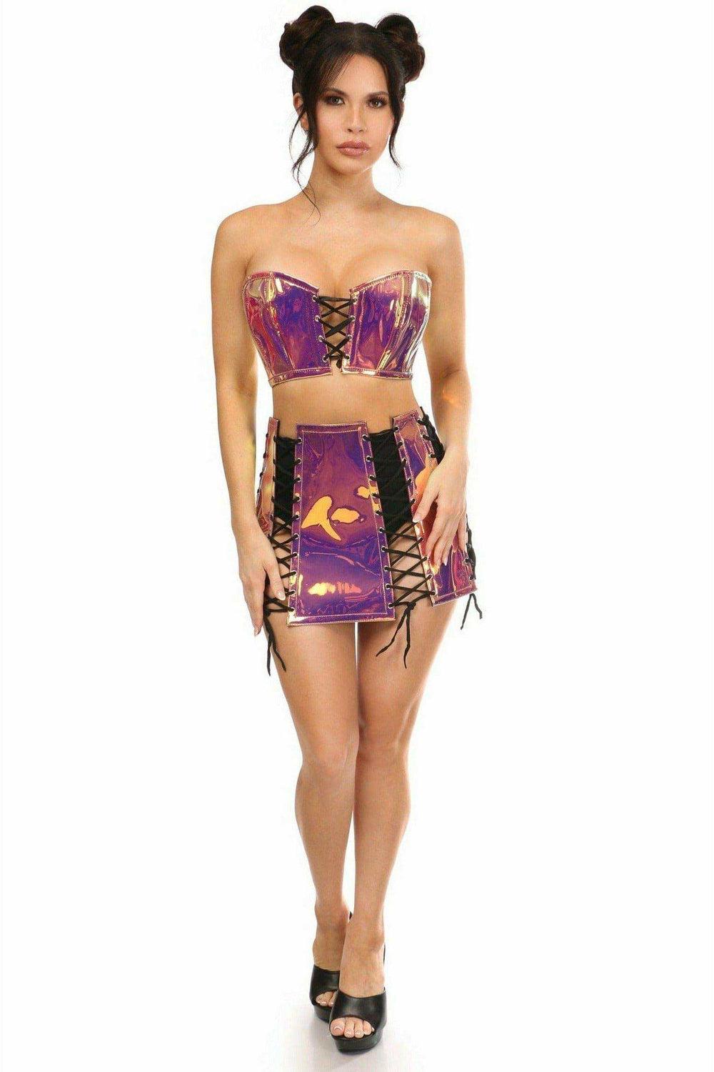 Daisy Corsets Lavish 2 PC Rainbow Gold Holo Bustier & Skirt Set - Daisy Corsets - Flyclothing LLC