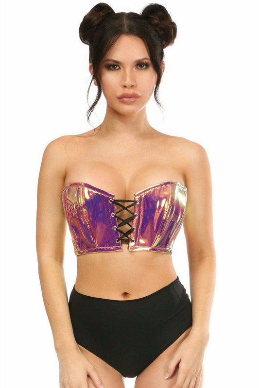 Daisy Corsets Lavish Rainbow Gold Holo Lace-Up Bustier Top - Daisy Corsets - Flyclothing LLC