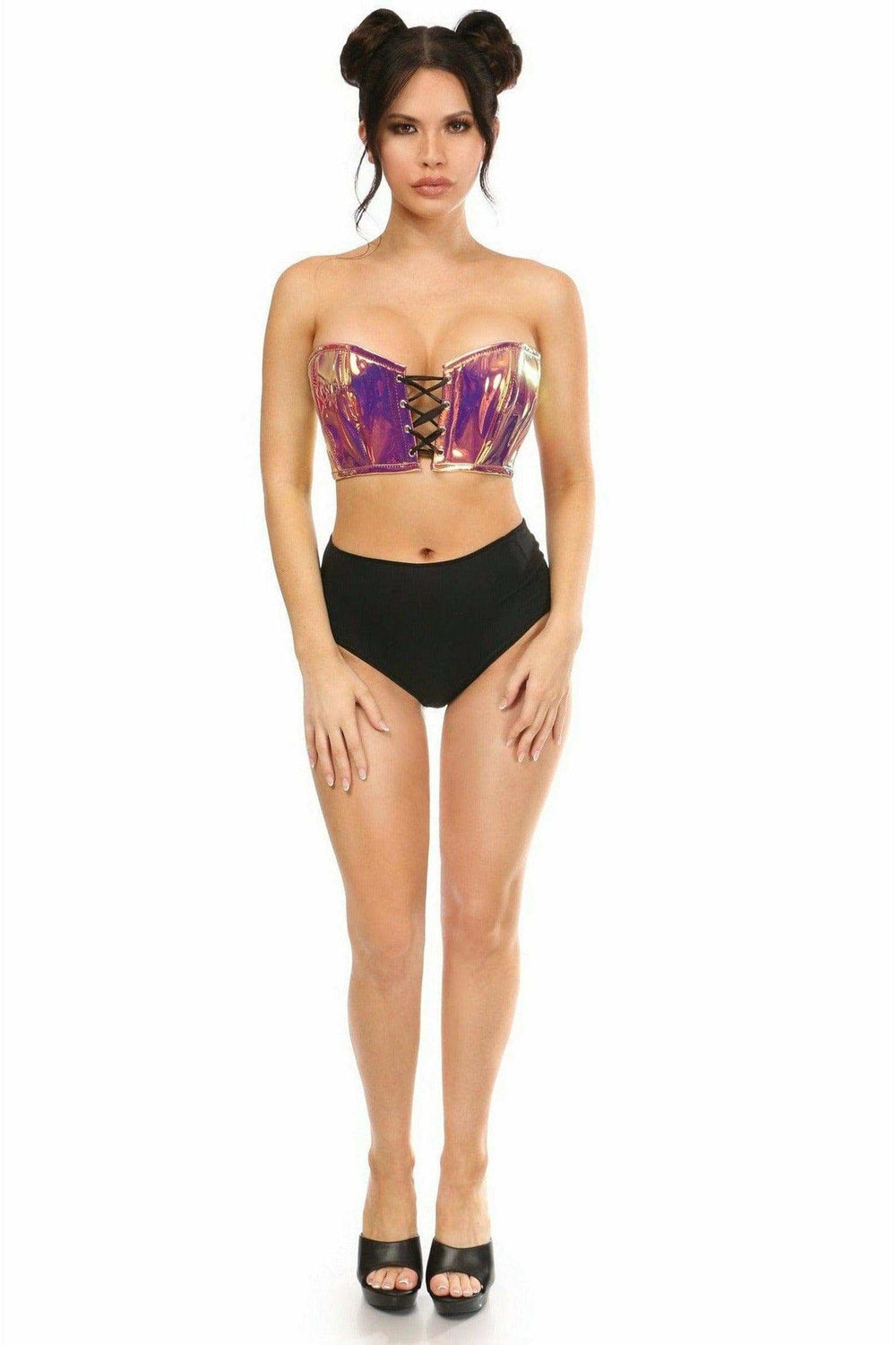 Daisy Corsets Lavish Rainbow Gold Holo Lace-Up Bustier Top - Daisy Corsets - Flyclothing LLC