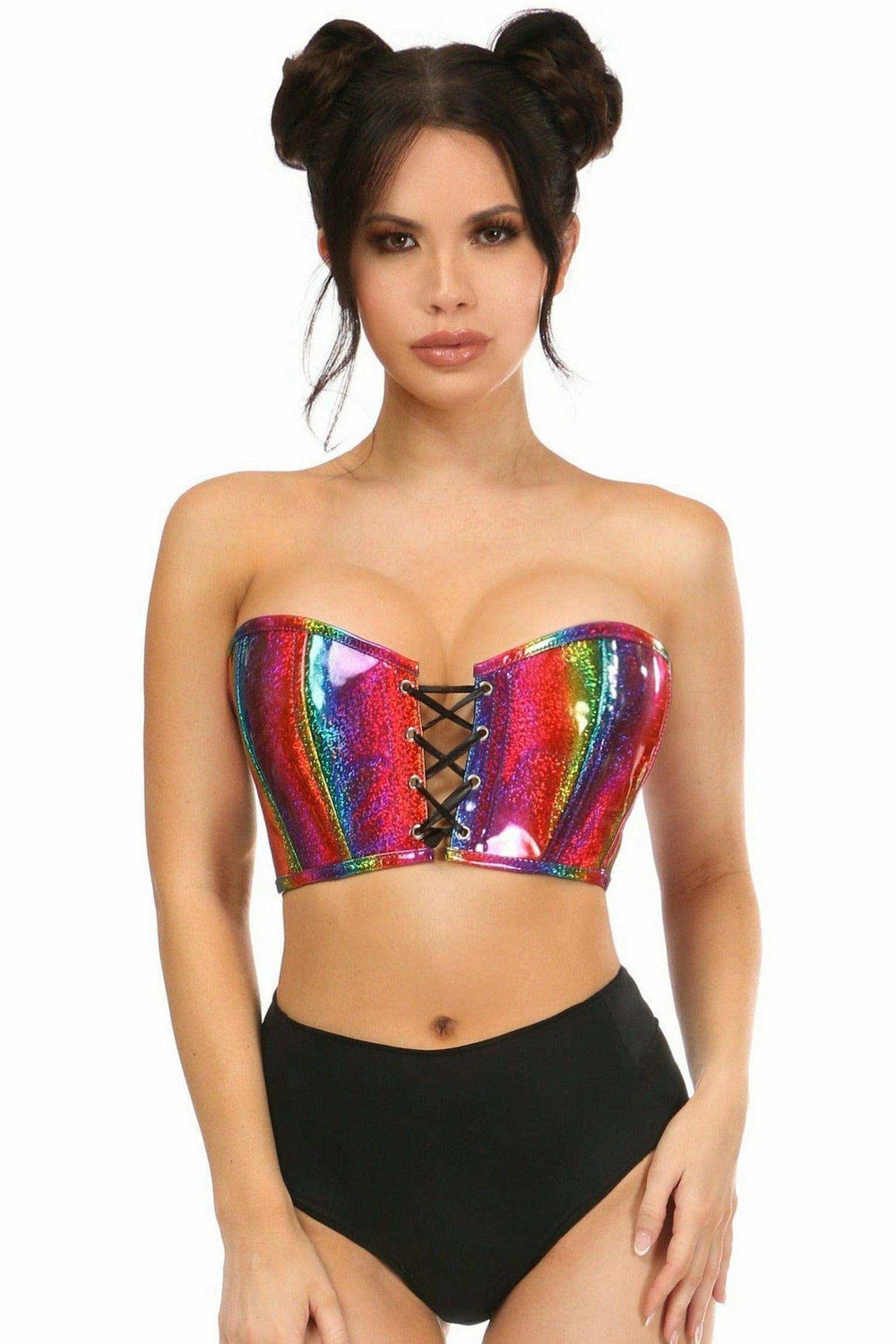 Daisy Corsets Lavish Rainbow Glitter PVC Lace-Up Bustier Top - Daisy Corsets - Flyclothing LLC