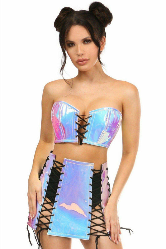 Daisy Corsets Lavish 2 PC Blue/Purple Holo Bustier & Skirt Set - Daisy Corsets - Flyclothing LLC