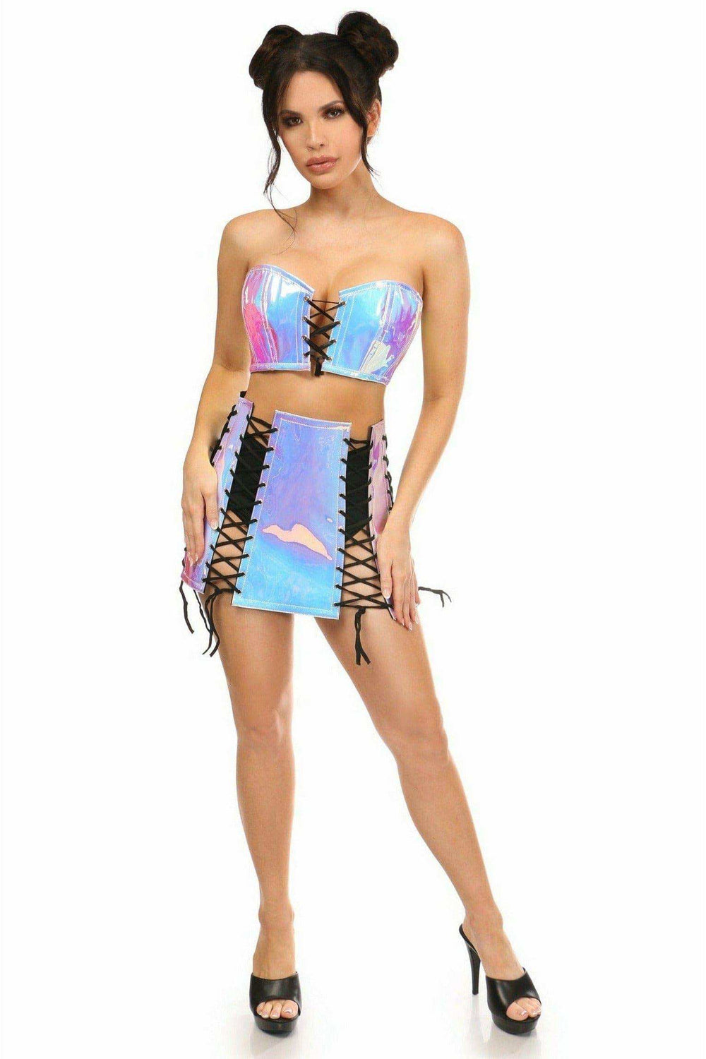 Daisy Corsets Lavish 2 PC Blue/Purple Holo Bustier & Skirt Set - Daisy Corsets - Flyclothing LLC