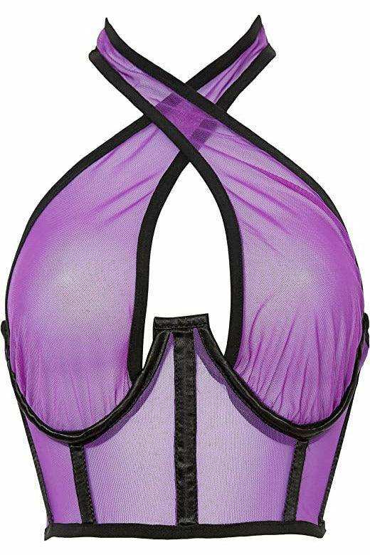 Lavish Neon Purple Mesh Underwire Cincher w/Built In Halter Top - Daisy Corsets - Flyclothing LLC