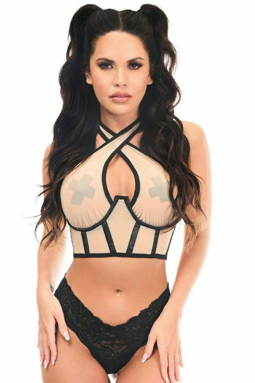 Daisy Corsets Lavish Nude Mesh Underwire Cincher w/Built In Halter Top - Daisy Corsets - Flyclothing LLC
