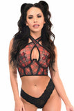 Daisy Corsets Lavish Red Plaid Mesh Underwire Cincher w/Built In Halter Top - Daisy Corsets - Flyclothing LLC
