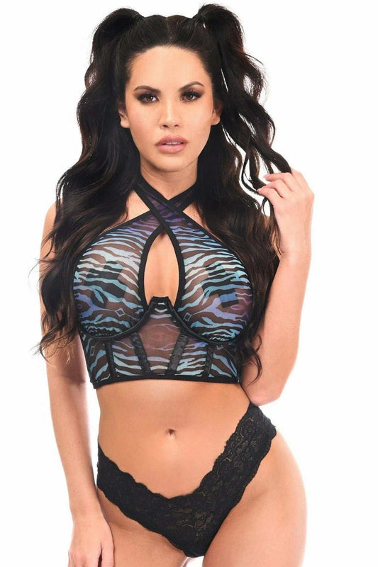 Daisy Corsets Lavish Animal Print Mesh Underwire Cincher w/Built In Halter Top - Daisy Corsets - Flyclothing LLC