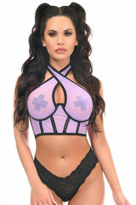 Daisy Corsets Lavish Lt Purple Mesh Underwire Cincher w/Built In Halter Top - Daisy Corsets - Flyclothing LLC