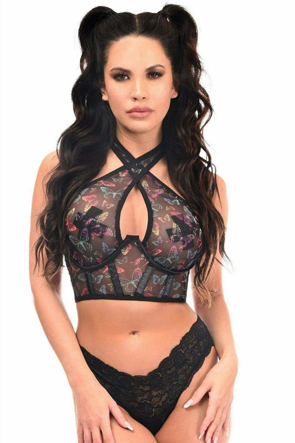 Daisy Corsets Lavish Neon Butterfly Mesh Underwire Cincher w/Built In Halter Top - Daisy Corsets - Flyclothing LLC