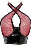 Lavish Red/Black Vinyl & Fishnet Halter Top Underwire Cincher - Daisy Corsets - Flyclothing LLC