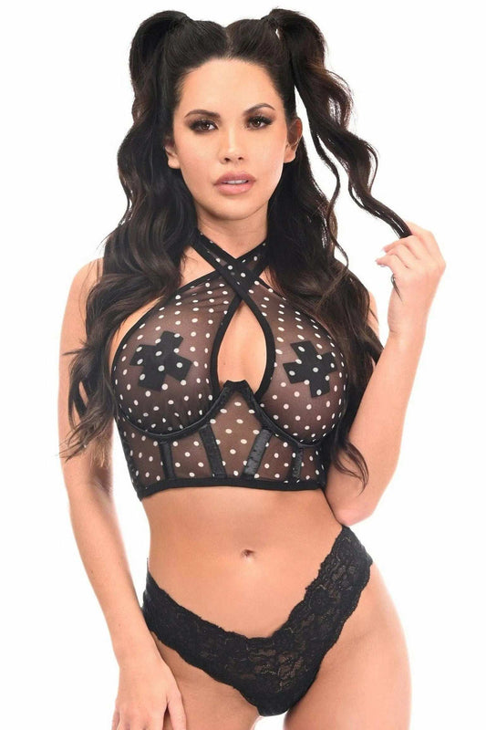 Daisy Corsets Lavish Polka Dot Mesh Underwire Cincher w/Built In Halter Top - Daisy Corsets - Flyclothing LLC