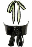 Lavish Neon Green/Black Vinyl & Fishnet Halter Top Underwire Cincher - Daisy Corsets - Flyclothing LLC