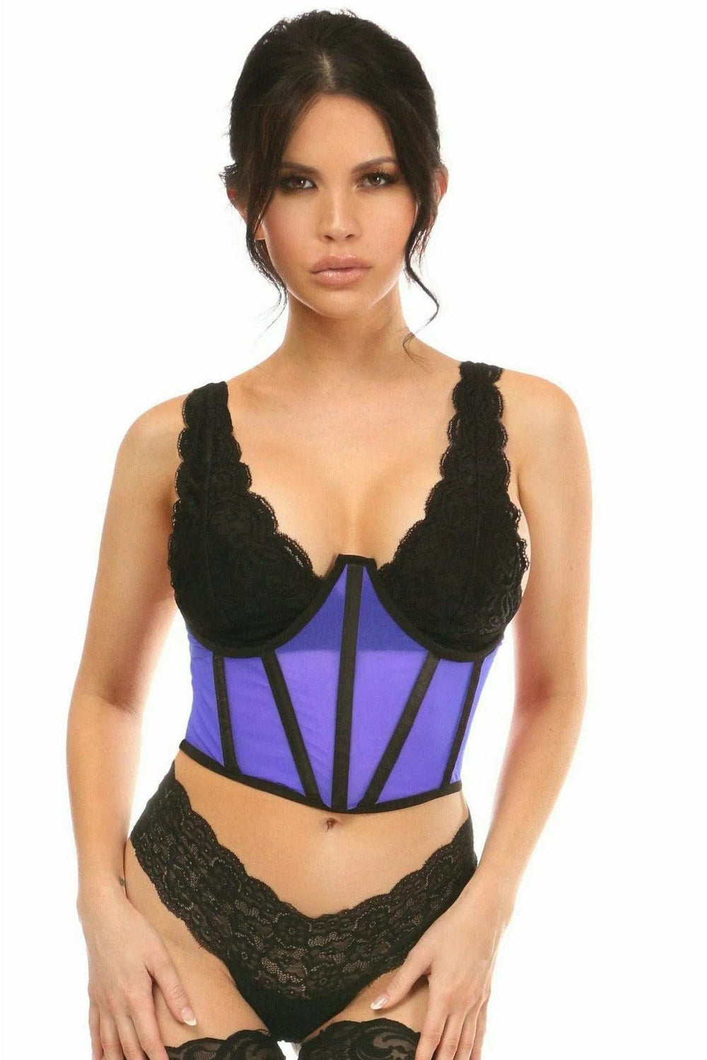 Daisy Corsets Lavish Neon Blue Mesh Open Cup Waist Cincher - Daisy Corsets - Flyclothing LLC