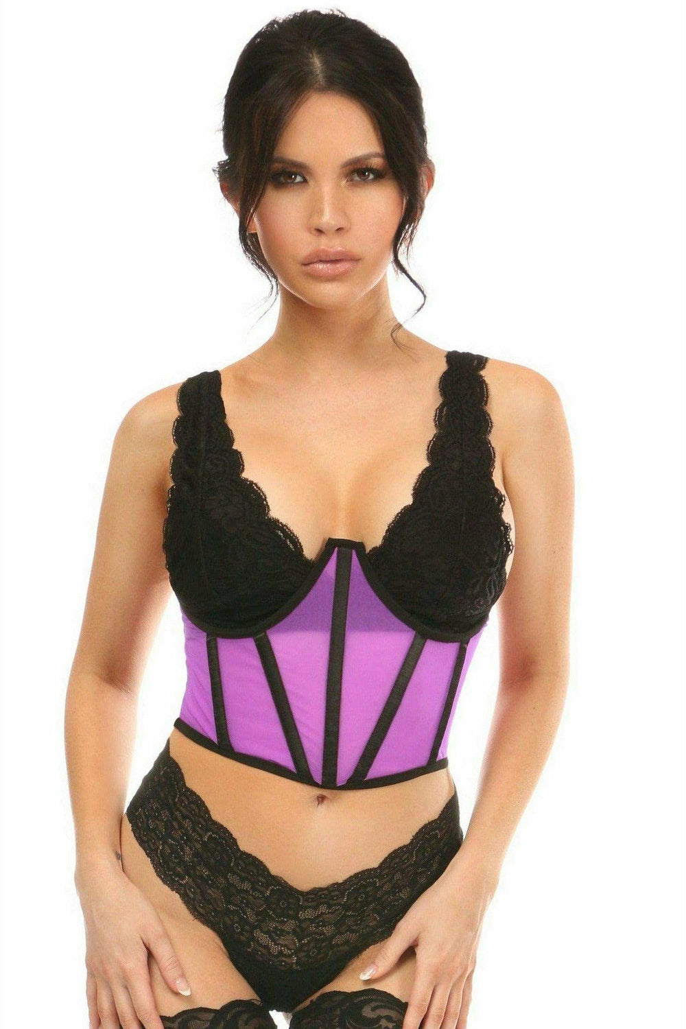 Daisy Corsets Lavish Neon Purple Mesh Open Cup Waist Cincher - Daisy Corsets - Flyclothing LLC