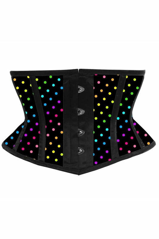 Daisy Corsets Lavish Rainbow Polka Dot Print Satin Mini Cincher Corset - Daisy Corsets - Flyclothing LLC
