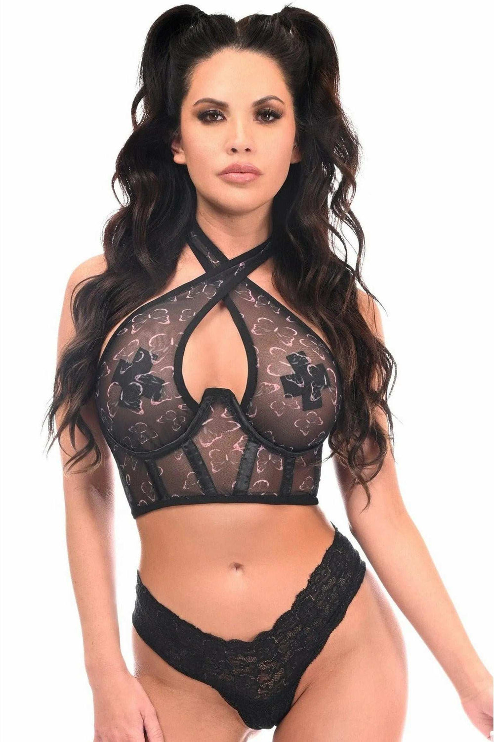 Daisy Corsets Lavish Pink Butterfly Underwire Cincher w/Built In Halter Top - Daisy Corsets - Flyclothing LLC