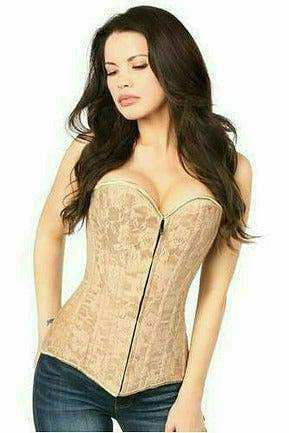Daisy Corsets Lavish Dark Beige Lace Overbust Corset w/Zipper - Daisy Corsets - Flyclothing LLC