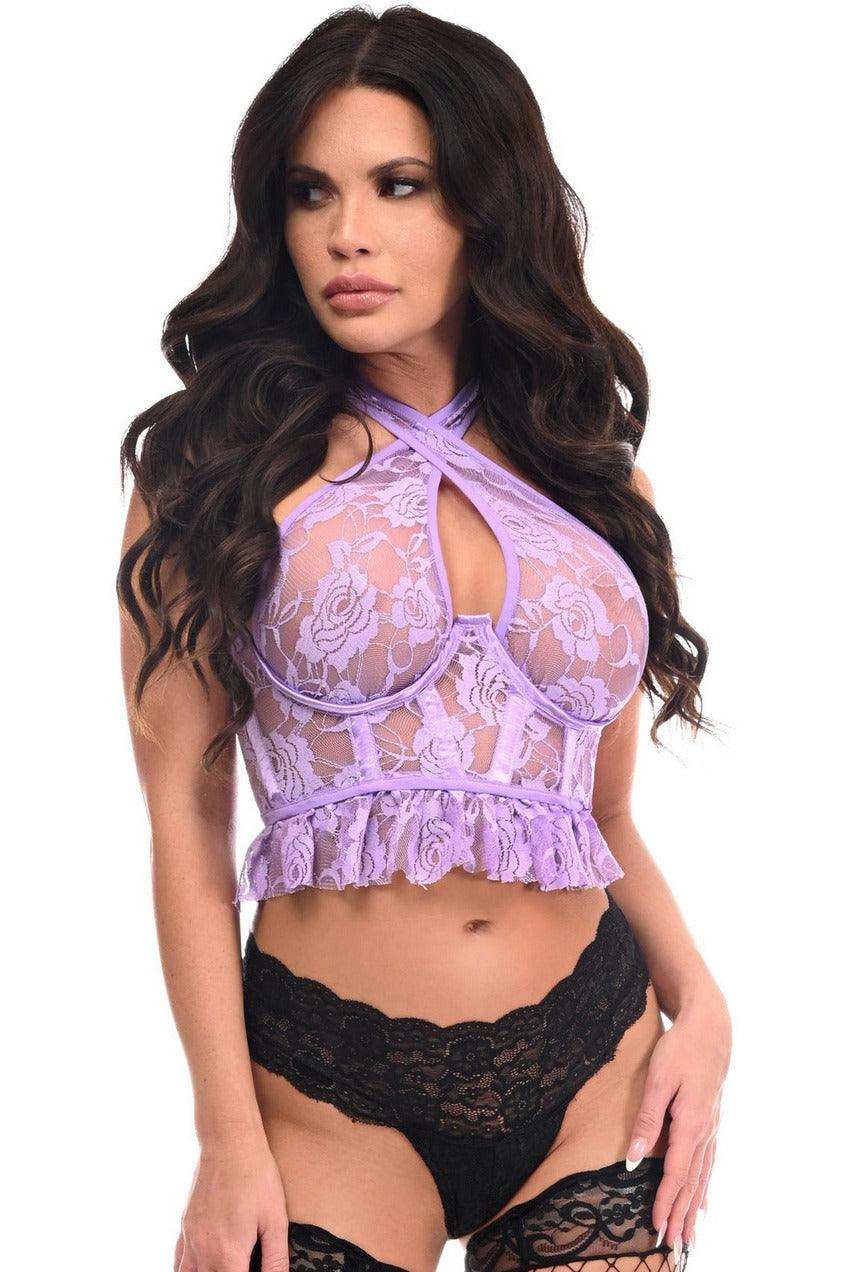 Daisy Corsets Lavish Lt Purple Lace Underwire Cincher w/Built In Halter Top - Daisy Corsets - Flyclothing LLC