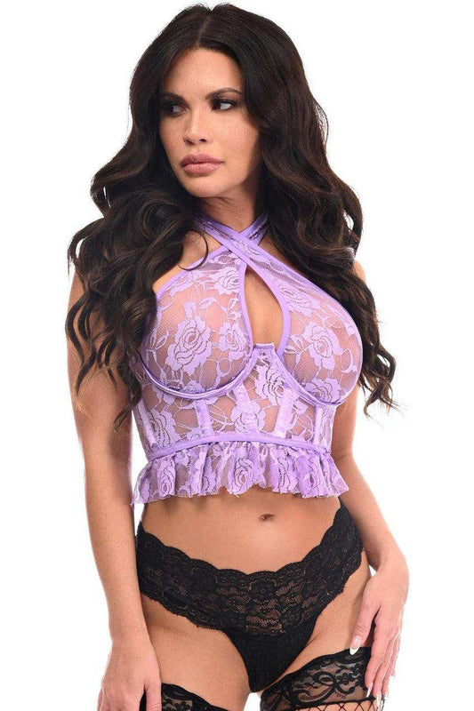 Daisy Corsets Lavish Lt Purple Lace Underwire Cincher w/Built In Halter Top - Daisy Corsets - Flyclothing LLC