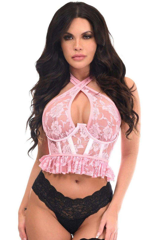 Daisy Corsets Lavish Lt Pink Lace Underwire Cincher w/Built In Halter Top - Daisy Corsets - Flyclothing LLC