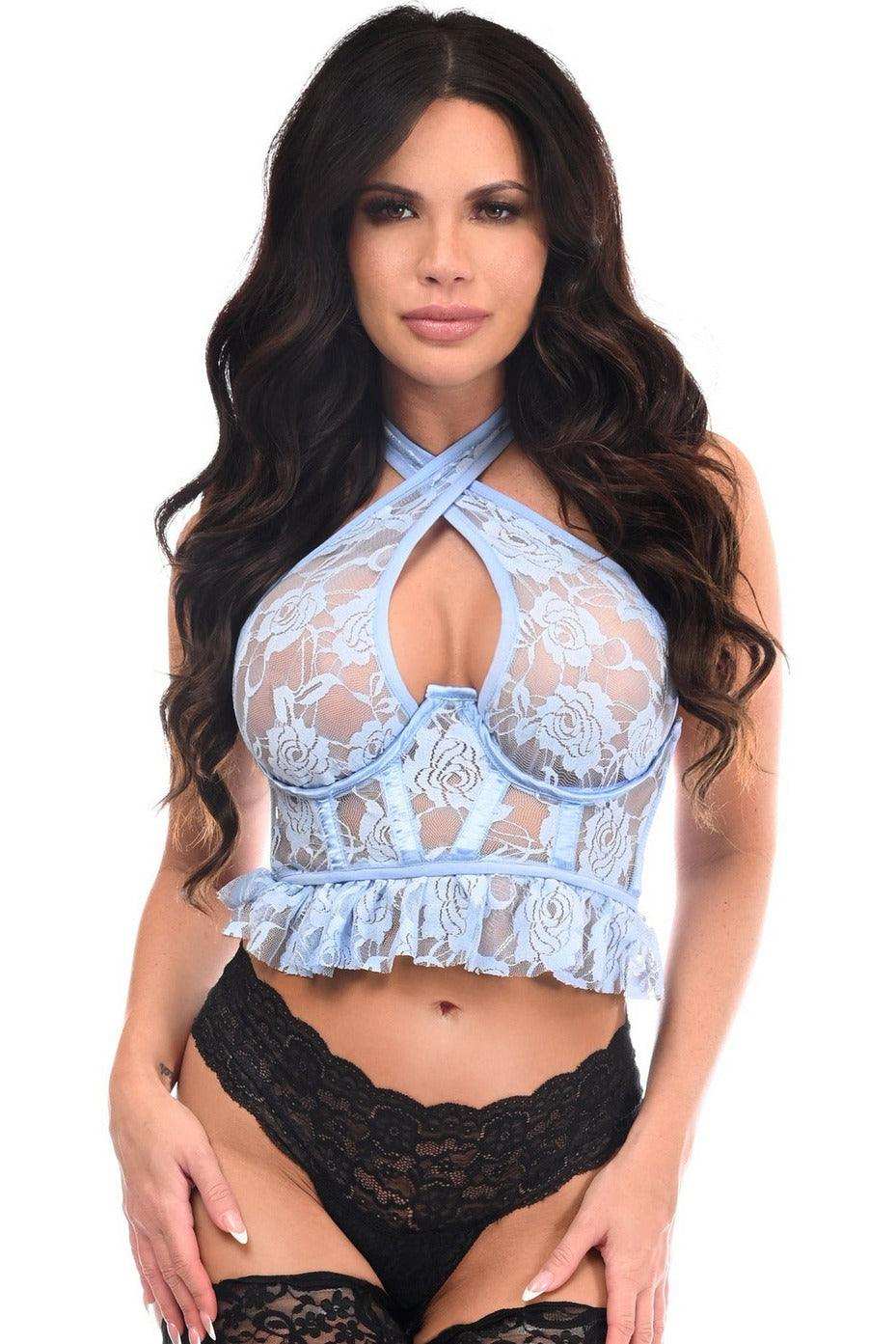 Daisy Corsets Lavish Lt Blue Lace Underwire Cincher w/Built In Halter Top - Daisy Corsets - Flyclothing LLC