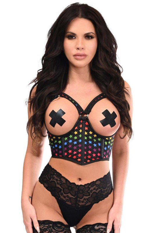 Daisy Corsets Lavish Rainbow Stars Underwire Open Cup Mesh Cincher w/Criss Cross Back - Daisy Corsets - Flyclothing LLC