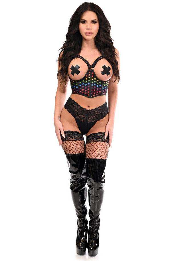 Daisy Corsets Lavish Rainbow Stars Underwire Open Cup Mesh Cincher w/Criss Cross Back - Daisy Corsets - Flyclothing LLC
