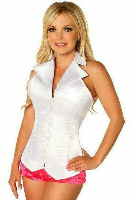 Daisy Corsets Lavish White Collared Front Zipper Corset - Daisy Corsets - Flyclothing LLC