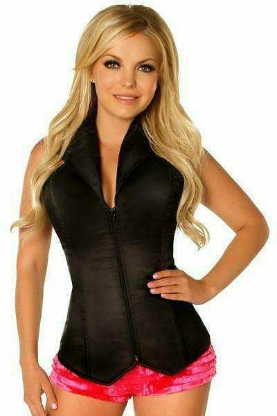 Daisy Corsets Lavish Black Collared Front Zipper Corset - Daisy Corsets - Flyclothing LLC