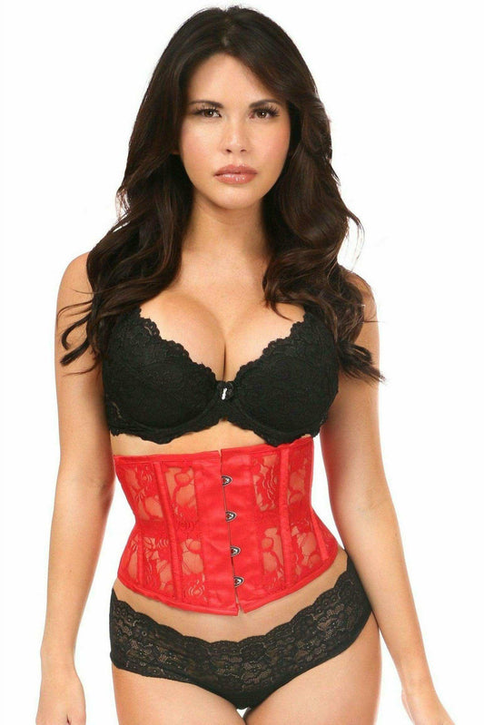 Daisy Corsets Lavish Red Sheer Lace Waist Cincher Corset - Daisy Corsets - Flyclothing LLC