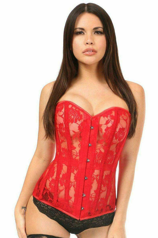 Daisy Corsets Lavish Red Sheer Lace Over Bust Corset - Daisy Corsets - Flyclothing LLC