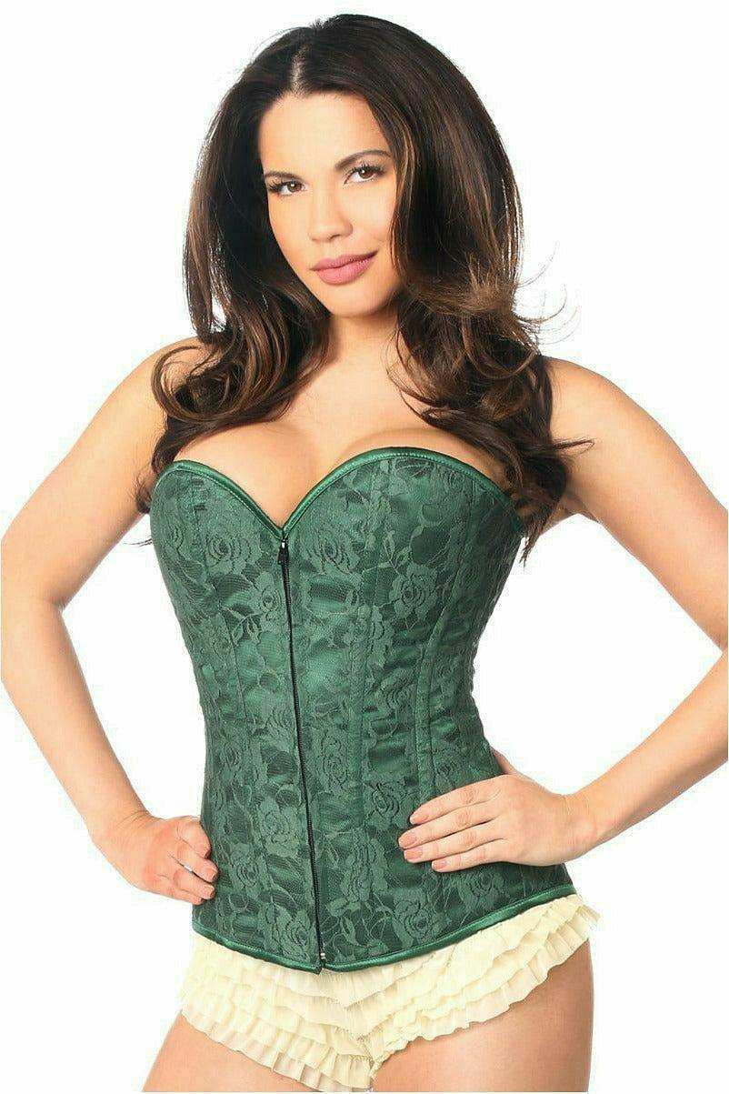 Daisy Corsets Lavish Dark Green Lace Overbust Corset w/Zipper - Daisy Corsets - Flyclothing LLC