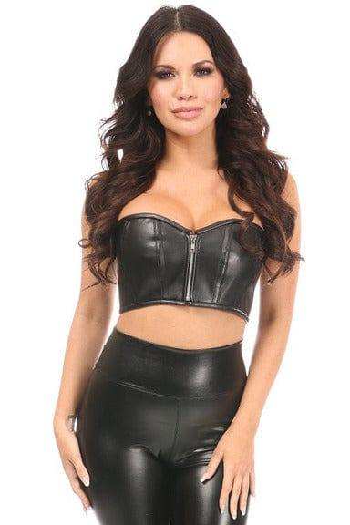Daisy Corsets Lavish Black Faux Leather Short Bustier Top - Daisy Corsets - Flyclothing LLC