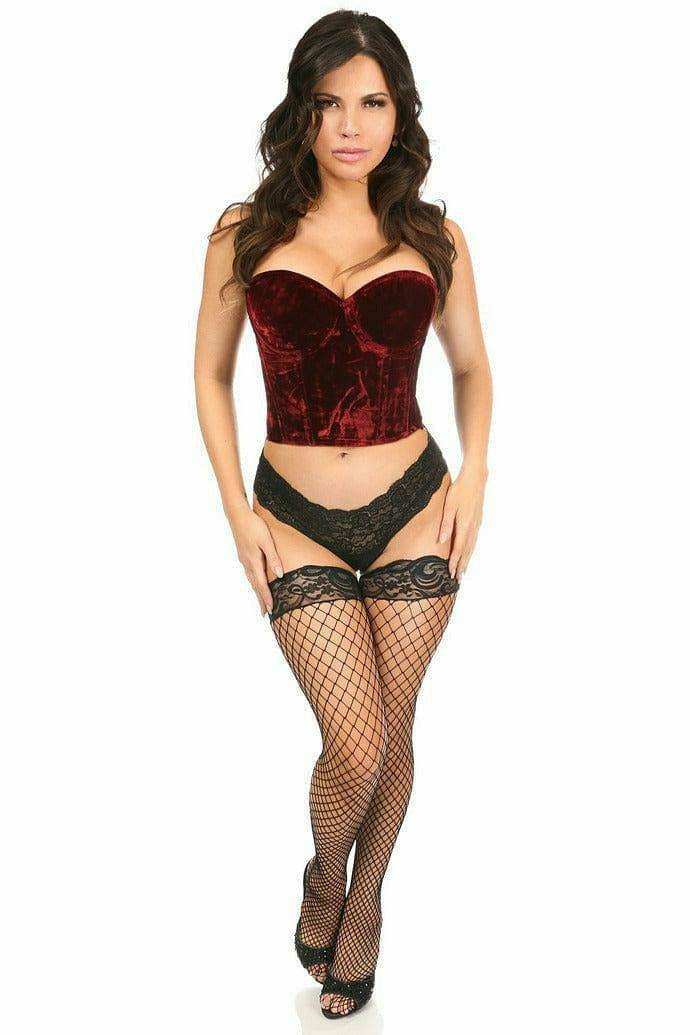 Daisy Corsets Lavish Dark Red Crushed Velvet Underwire Bustier - Daisy Corsets - Flyclothing LLC