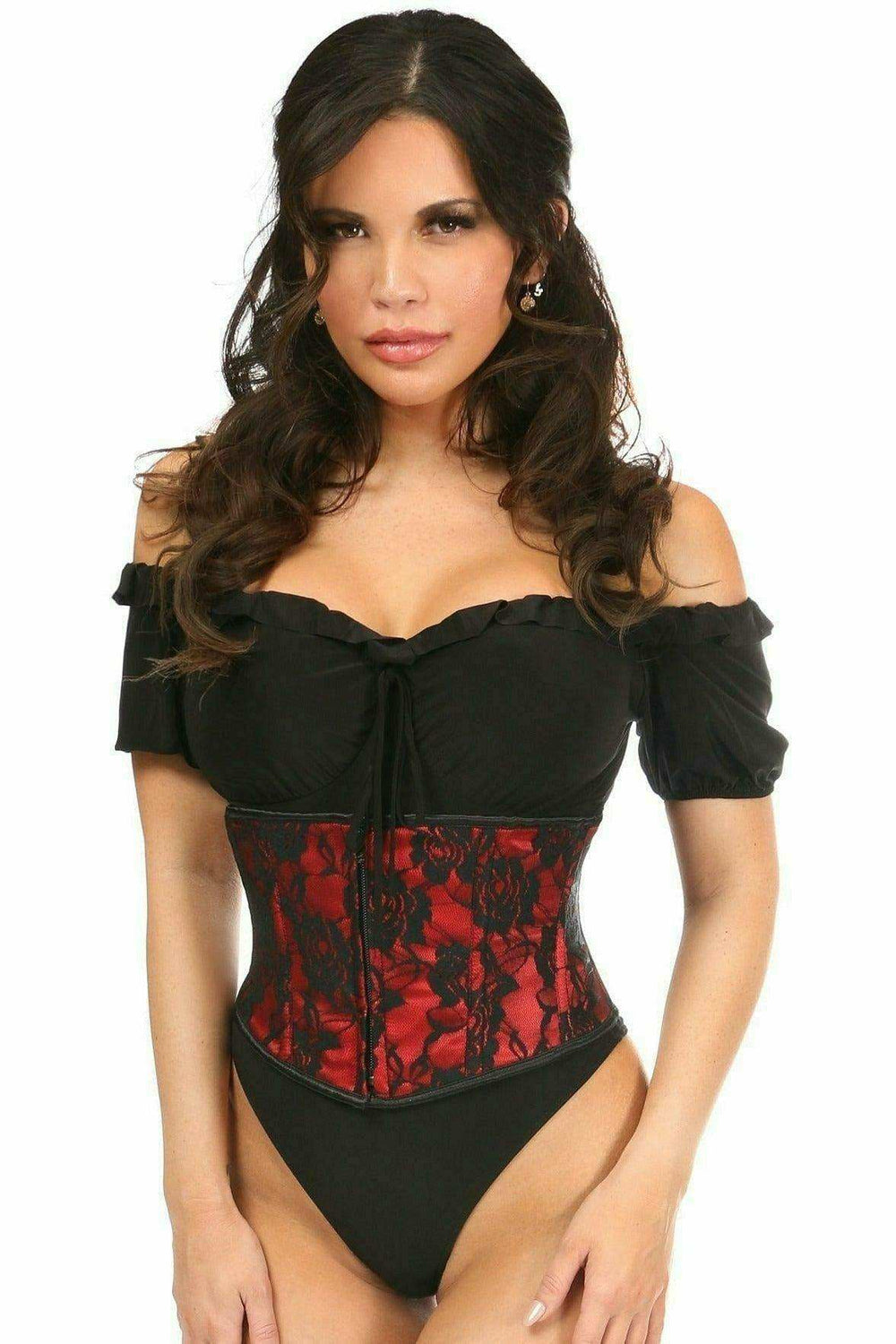 Daisy Corsets Lavish Red w/Black Lace Overlay Mini Cincher - Daisy Corsets - Flyclothing LLC