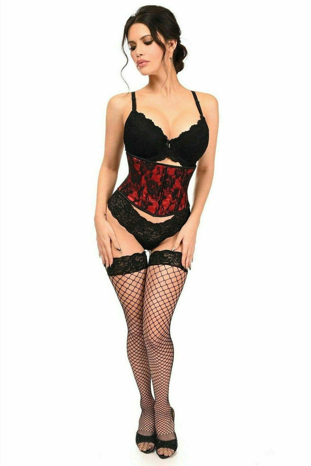 Daisy Corsets Lavish Red w/Black Lace Overlay Mini Cincher - Daisy Corsets - Flyclothing LLC